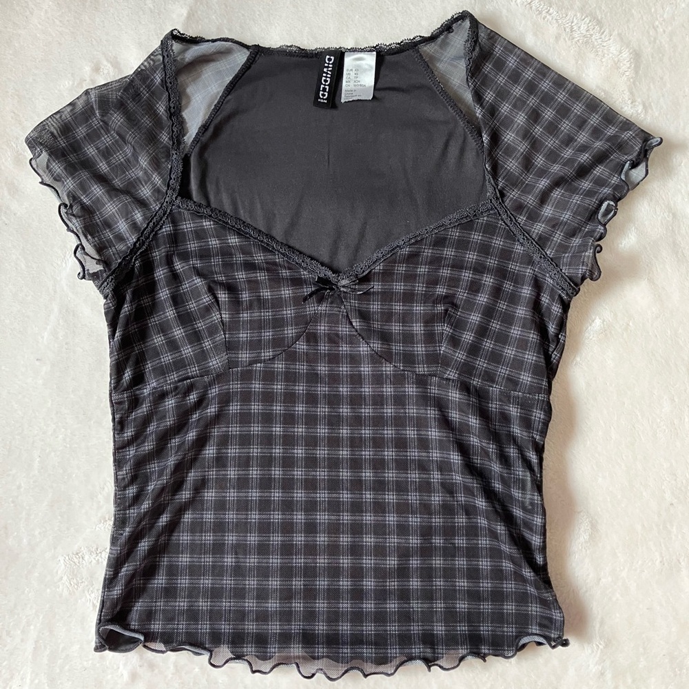 black and white plaid gingham babydoll top 🗝️